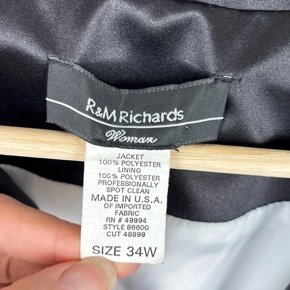 R&M Richards Woman Jacket 34W Black White Floral Zip-Up Sequins Special Occasion